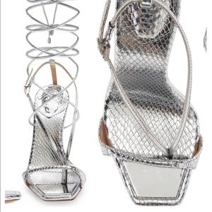 SCHUTZ Vikki metallic leather sandal heel
